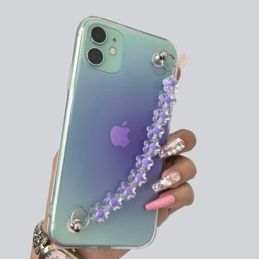 Nyra : Iphone 11 Lavender Flower Strap Case, Transparent Pretty Mobile Cover